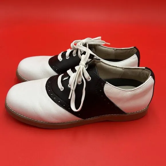 WILLITS Saddle Shoes Women's 10 White Black Leather Oxford Lace Up Retro 50s