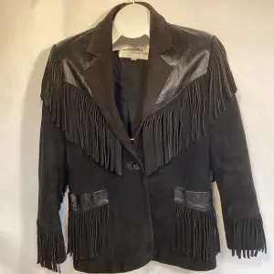 Wilsons Leather Vintage Women's Western Fringed Black Leather Jacket size small