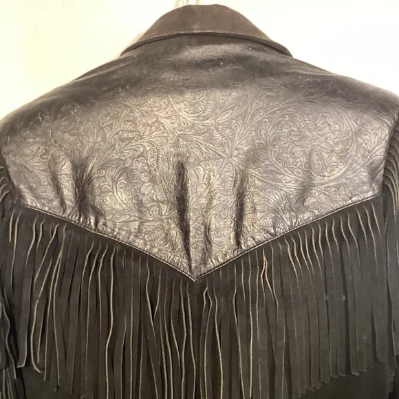 Wilsons Leather Vintage Women's Western Fringed Black Leather Jacket size small
