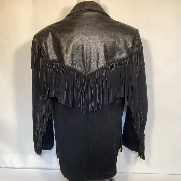 Wilsons Leather Vintage Women's Western Fringed Black Leather Jacket size small