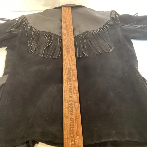 Wilsons Leather Vintage Women's Western Fringed Black Leather Jacket size small