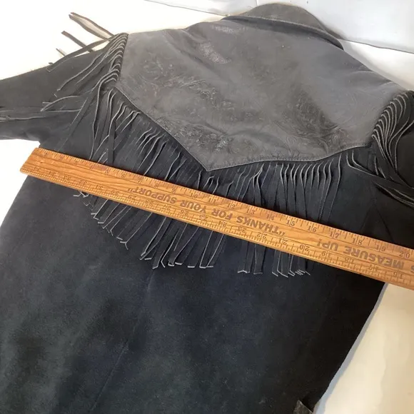 Wilsons Leather Vintage Women's Western Fringed Black Leather Jacket size small
