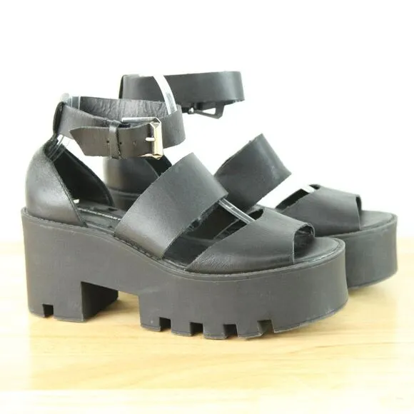 Windsor Smith 8 39 Black Chunky Heel Platform Sandals Princess Polly Grunge Boho