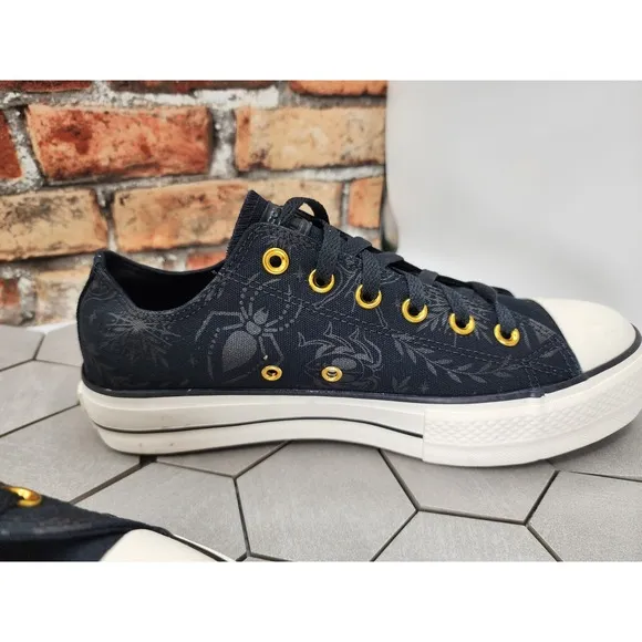 Women Sz 10 Converse CTAS 2in Platform Lift Low Black Spider Gothcore Custom