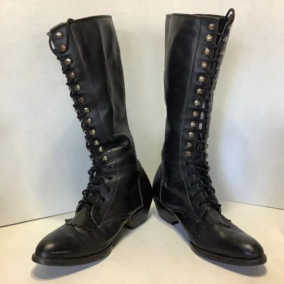 Women Vintage Boston Custom Made Shoes Knee High Lace Up Boots NO SIZE See Descr