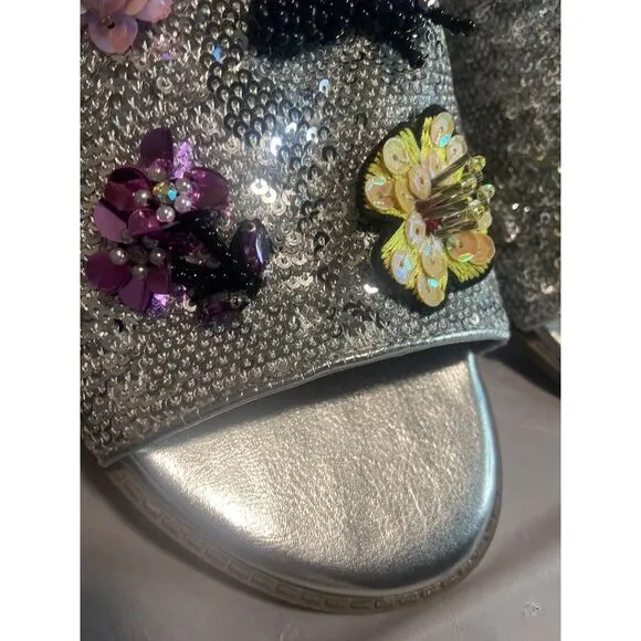 Women's Betsey Johnson Zorro Bees &amp; Flowers Sequin W/ 3-D Effect Slides-Size 8.5
