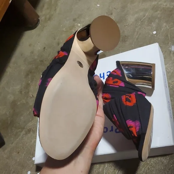 Women's Black and Pink Heeled Sandals