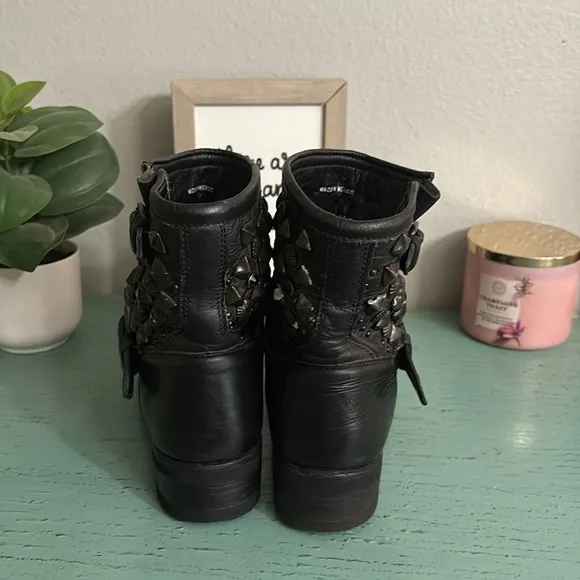 Women's Black Embellished Ash Biker Ankle Boots SZ 38.5 box 140