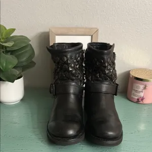 Women's Black Embellished Ash Biker Ankle Boots SZ 38.5 box 140
