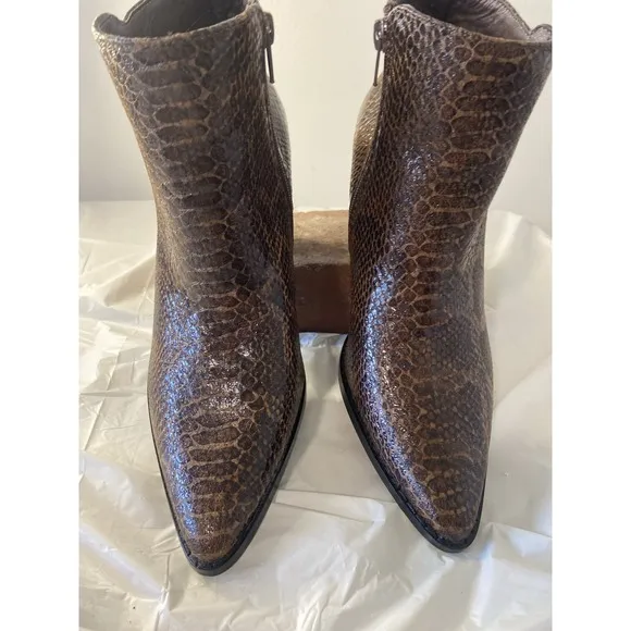 Women's Coconuts by Matisse Brown Snake Skin Pointed Toe Astoria Booties-Size 8M