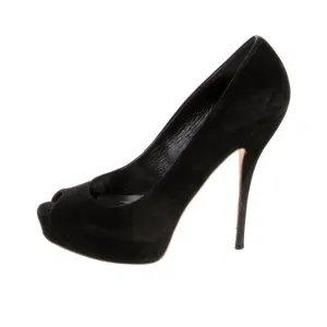 Women's Gucci Black Suede Peep Toe Platform Heels Size 39