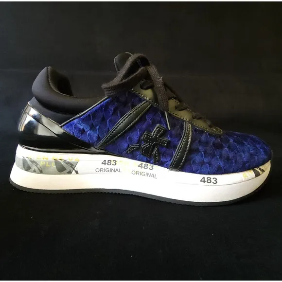 Womens Rare PREMIATA Liz Blue Fabric Sneakers Trendy VAR 3354 Size 6.5 US EUR 37