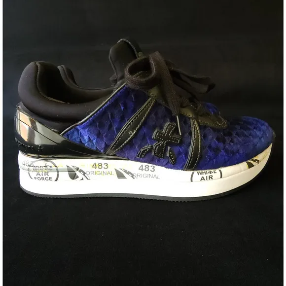 Womens Rare PREMIATA Liz Blue Fabric Sneakers Trendy VAR 3354 Size 6.5 US EUR 37