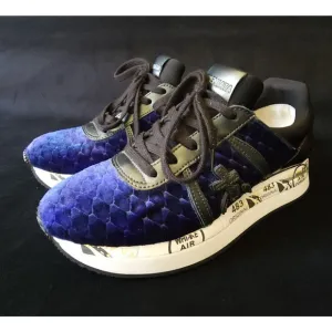 Womens Rare PREMIATA Liz Blue Fabric Sneakers Trendy VAR 3354 Size 6.5 US EUR 37