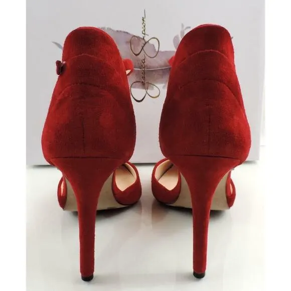 Women's Shoes Jessica Simpson Carlette Ankle Strap Pumps Red Suede Size 7.5