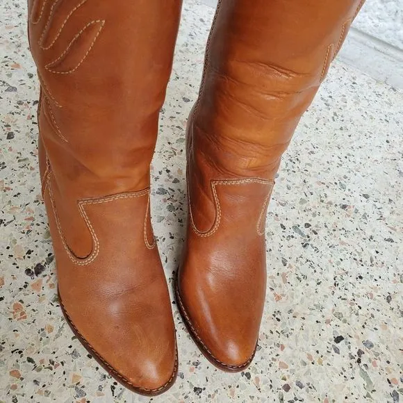 Women's Vintage 70s tan cowboy boots women's 8.5
