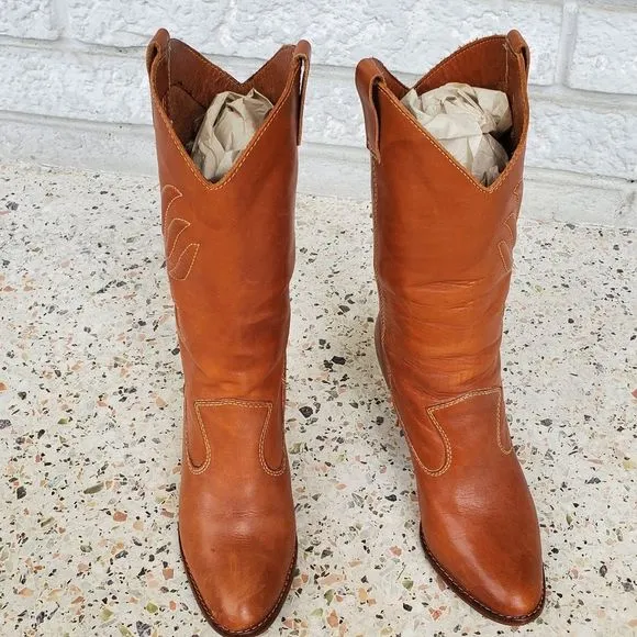 Women's Vintage 70s tan cowboy boots women's 8.5