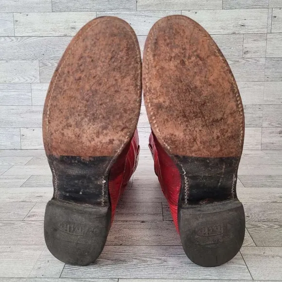 Women's Vintage Justin Western Red Teju Lizard Leather Roper Cowboy Boots sz 6.5
