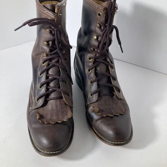 Womens Vintage Laredo Kiltie Leather Boots Brown 7 Made in USA