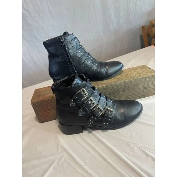 Women's Yoki Jannat‎ Black Strappy &amp; Studded Ankle Boots- Size 8-Very Nice