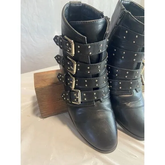 Women's Yoki Jannat‎ Black Strappy &amp; Studded Ankle Boots- Size 8-Very Nice