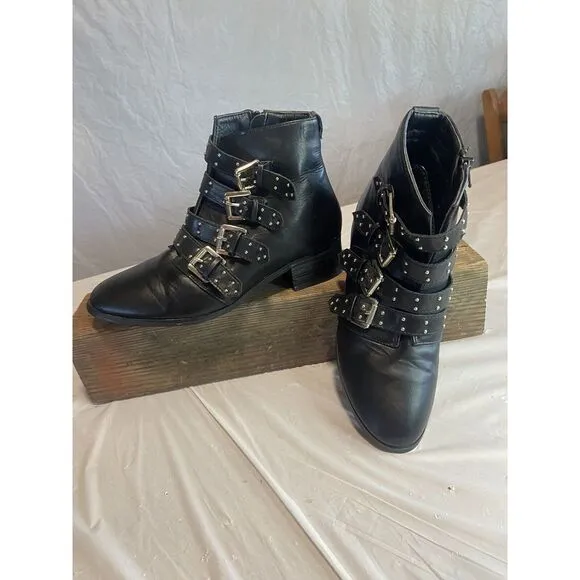 Women's Yoki Jannat‎ Black Strappy &amp; Studded Ankle Boots- Size 8-Very Nice