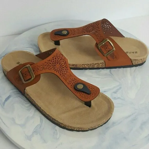 Women's Casual Slip On Thonhg Sandals Color Brown