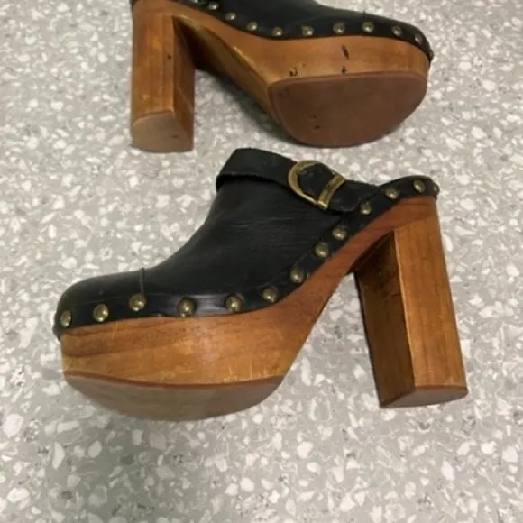 Woodies by Jeffrey Campbell Charli C Black Leather Platform Clog Size 9M