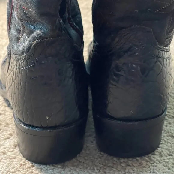 Wrangler Boots Mens 9.5D Black Red Vintage Leather Cowboy Made USA Embroidered