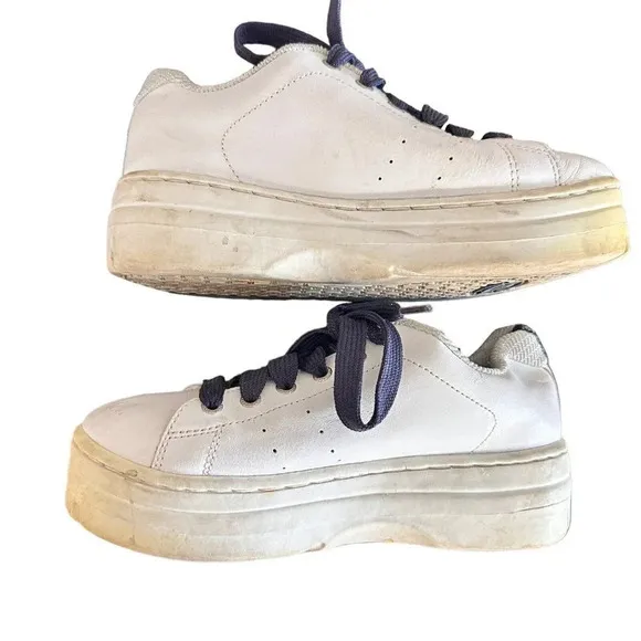 Y2K Skechers Chunky Platform Sneakers Shoes Womens 8 Leather White 90s Vintage