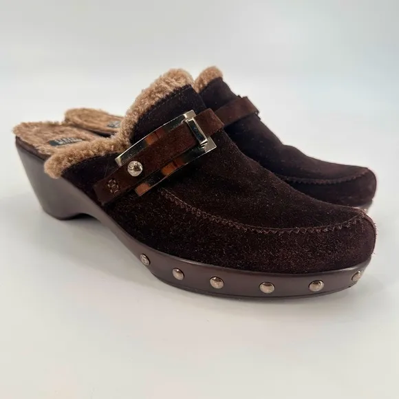 Y2K Stuart Weitzman Chunky Slip On Suede Clogs Platform Shoes Size 9.5