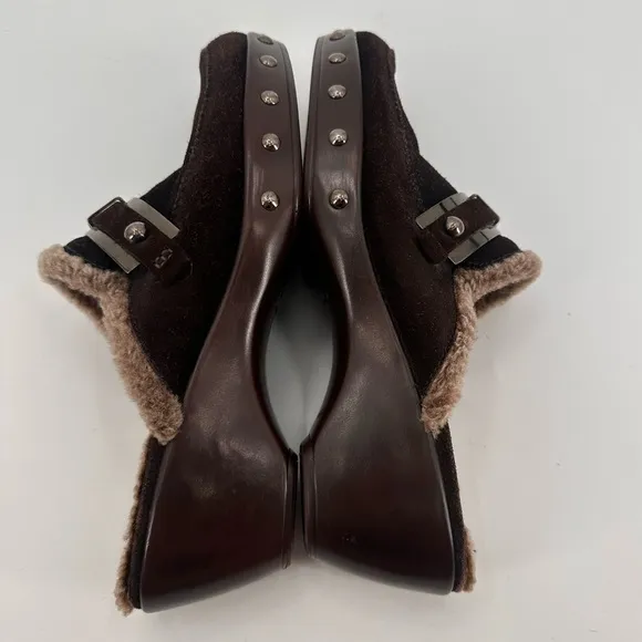 Y2K Stuart Weitzman Chunky Slip On Suede Clogs Platform Shoes Size 9.5