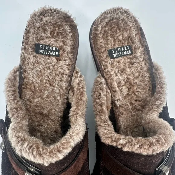 Y2K Stuart Weitzman Chunky Slip On Suede Clogs Platform Shoes Size 9.5
