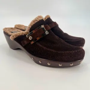 Y2K Stuart Weitzman Chunky Slip On Suede Clogs Platform Shoes Size 9.5