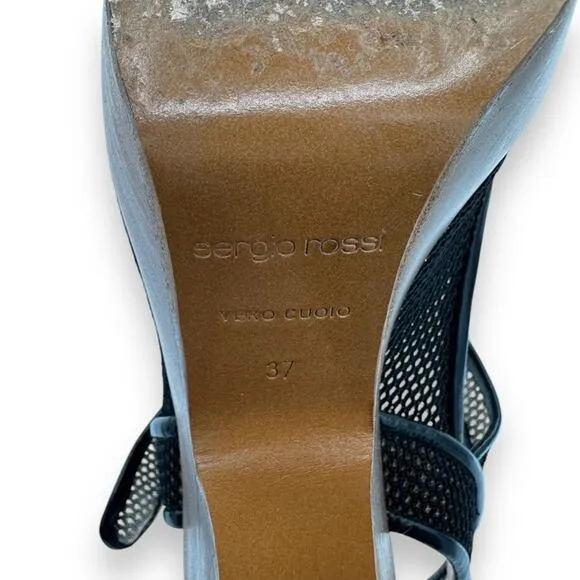 Y2K Vintage Sergio Rossi Wood Platform Wedge Sandals, Black Leather Boho AS IS