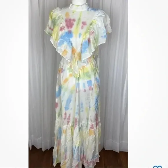 Young Fabulous &amp; Broke Cruz Open Back Ruffled Maxi Dress Papaya Summer of Love S