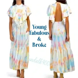 Young Fabulous &amp; Broke Cruz Open Back Ruffled Maxi Dress Papaya Summer of Love S