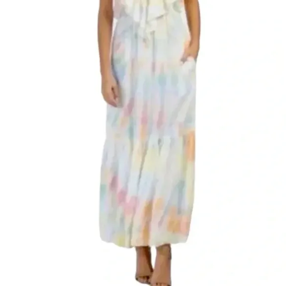 Young Fabulous &amp; Broke Cruz Open Back Ruffled Maxi Dress Papaya Summer of Love S