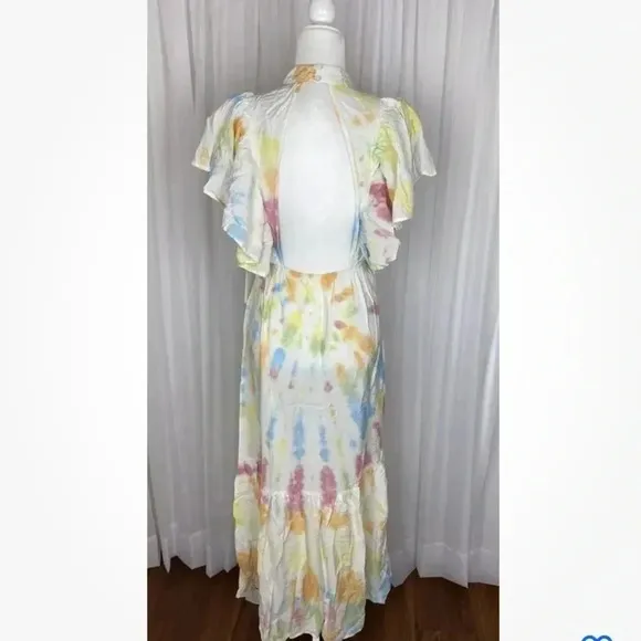Young Fabulous &amp; Broke Cruz Open Back Ruffled Maxi Dress Papaya Summer of Love S