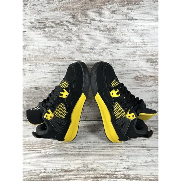 Youth Nike Air Jordan 4 Retro Thunder Black/Yellow Sneakers Sz 11.5C