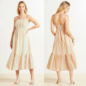 Z Supply Striped Jazmin Cotton Gauze Flowy Boho Summer Square Neck Maxi Dress L