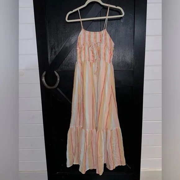 Z Supply Striped Jazmin Cotton Gauze Flowy Boho Summer Square Neck Maxi Dress L