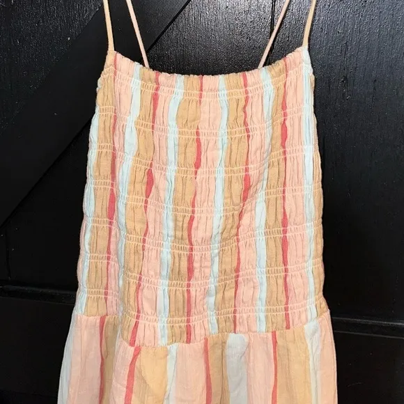Z Supply Striped Jazmin Cotton Gauze Flowy Boho Summer Square Neck Maxi Dress L