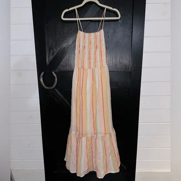Z Supply Striped Jazmin Cotton Gauze Flowy Boho Summer Square Neck Maxi Dress L