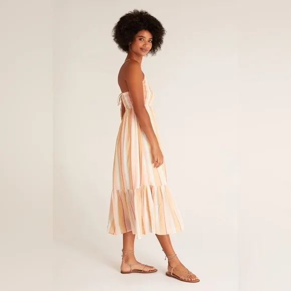 Z Supply Striped Jazmin Cotton Gauze Flowy Boho Summer Square Neck Maxi Dress L
