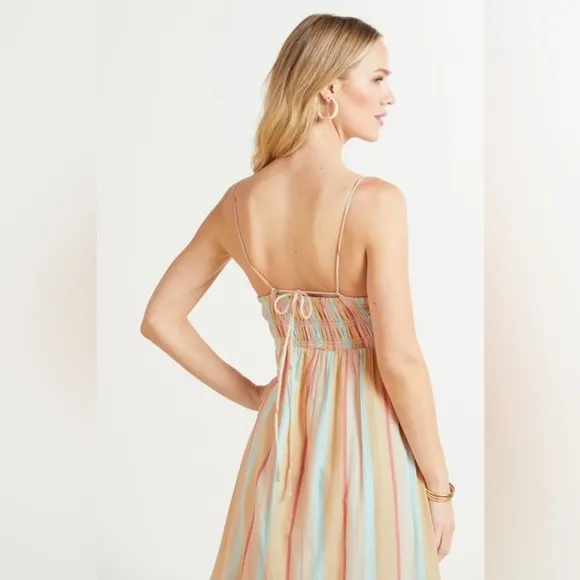 Z Supply Striped Jazmin Cotton Gauze Flowy Boho Summer Square Neck Maxi Dress L
