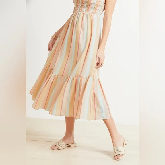 Z Supply Striped Jazmin Cotton Gauze Flowy Boho Summer Square Neck Maxi Dress L