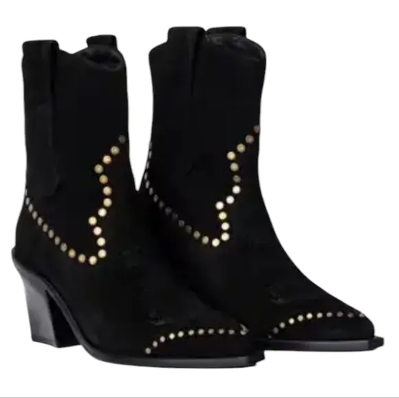 Zadig &amp; Voltaire Cara High Studded Suede Cowboy Western Boots ..Size 40//US 9