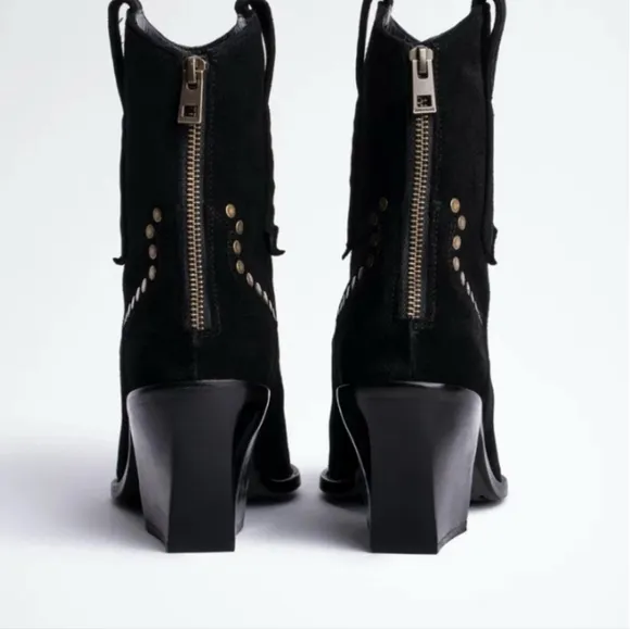 Zadig &amp; Voltaire Cara High Studded Suede Cowboy Western Boots ..Size 40//US 9
