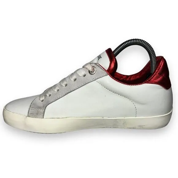 Zadig &amp; Voltaire Stud Casual Leather Sneakers White / Red / Silver Women's 39